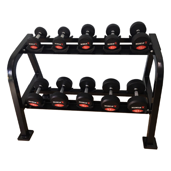 Muscle X Black Rubber Dumbbell Set 2.5 - 12.5 kg. + Rack