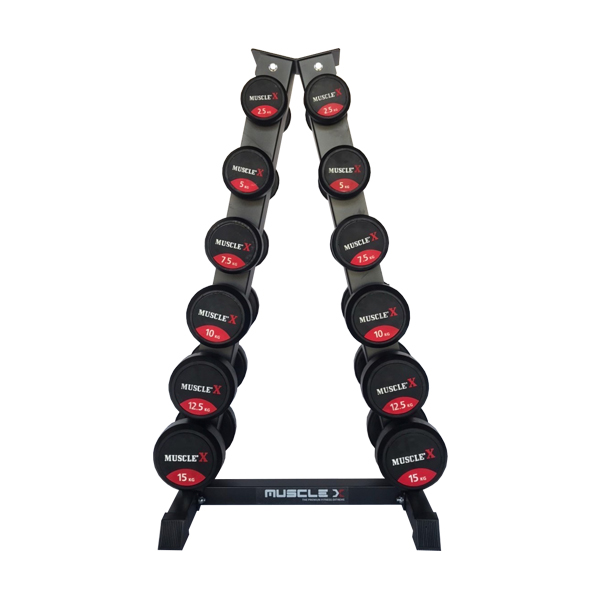 Muscle X Black Rubber Dumbbell Rubber 2.5 - 15 kg. + Rack
