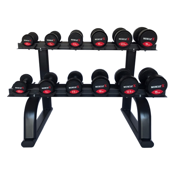 Muscle X Black Rubber Dumbbell Rubber 2.5 - 15 kg. + Rack